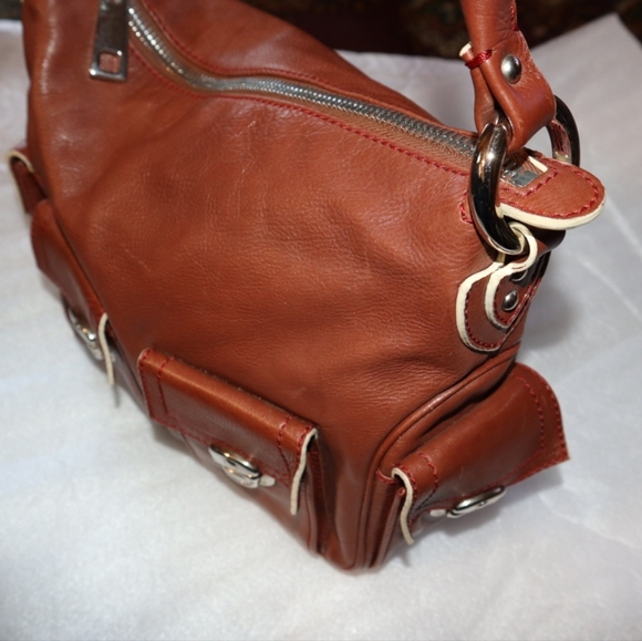 Marc Jacobs Collection 'Blake' Soft Cognac Silver Multi-Pocket Hobo Bag Vintage - Picture 7 of 10